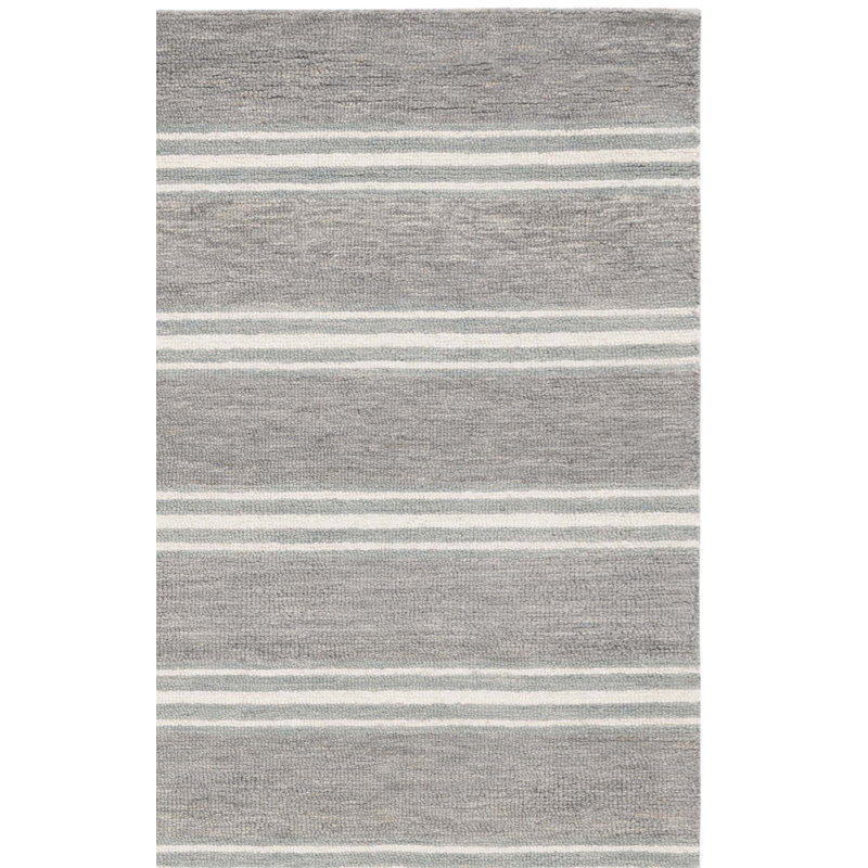 Masaitis Hand Tufted Wool And Cotton With Latex Striped Rug, Square 6'
