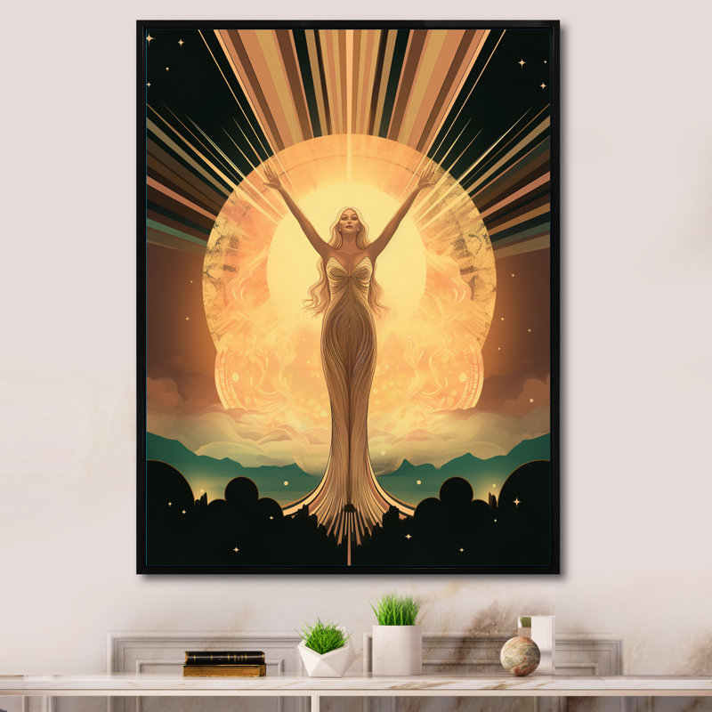 Glorious Art Nouveau Celebration - Art mural femme avant-garde, 40" H x 30" W, Cadre flottant noir
