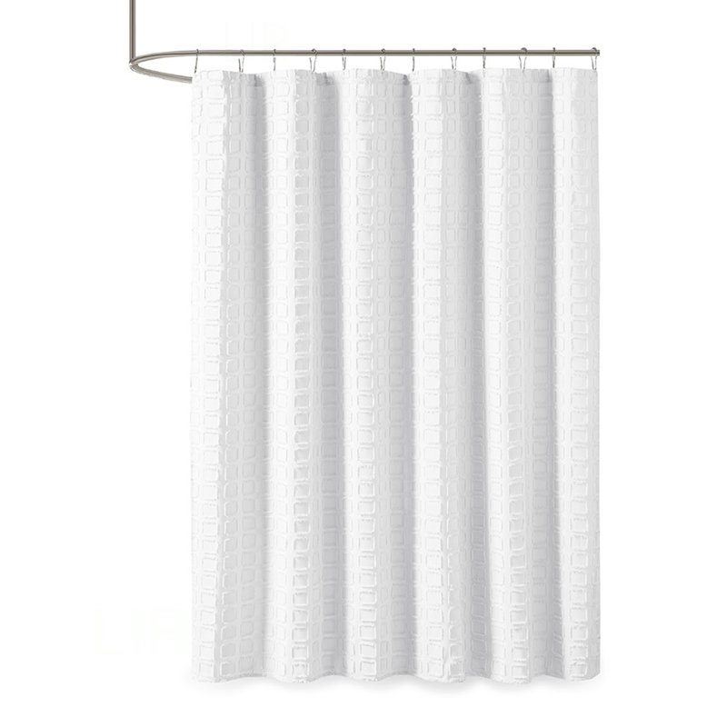 Rideau de douche tissé à motif géométrique, ajoutant de la texture et un style moderne à votre décor de salle de bain