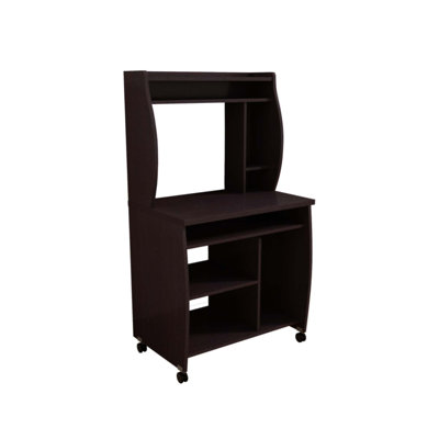 Versatile Microwave And Computer Cart With Hutch, Shelves, Spice Rack, And Locking Castors For Efficient Organization