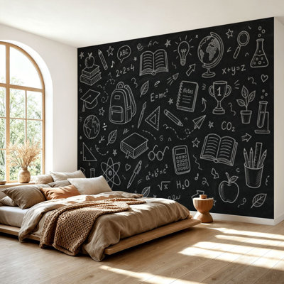 Wall Mural Peel and Stick Wallpaper hand drawn elements chalkboard Self-Adhesive Removable Contact Paper Wall Decor for Living Room Bedroom 69"H x 96"W