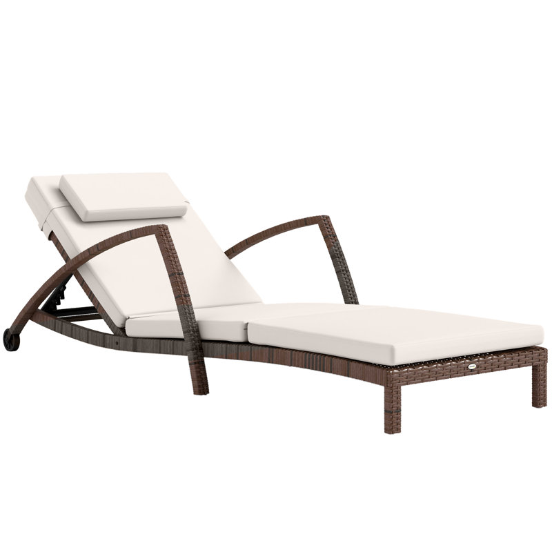 Wicker Chaise Lounge Chair Outdoor Set of 2, 5 Adjustable Backrest Patio Lounge Chair with Wheels, Rattan Outdoor Chaise Lounge with Cushion, Armrests for Poolside, Garden, Backyard