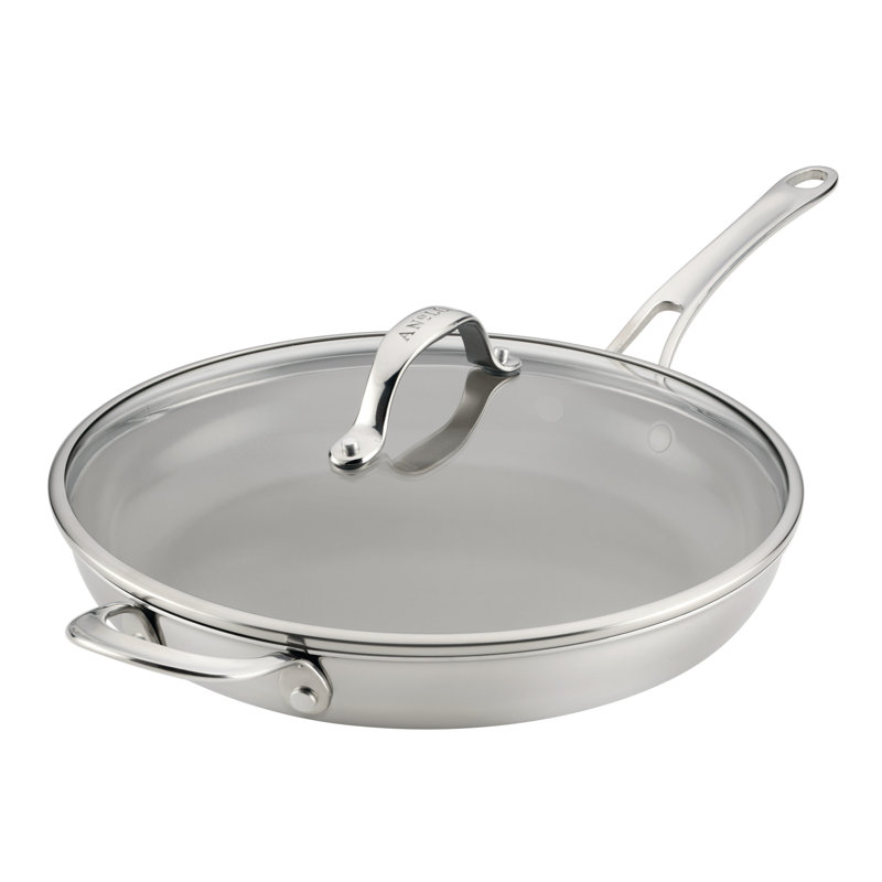 Anolon EverLast Clad Ceramic Stainless Steel Frying Pan with Lid and Helper Handle, 12.25-Inch, Silver