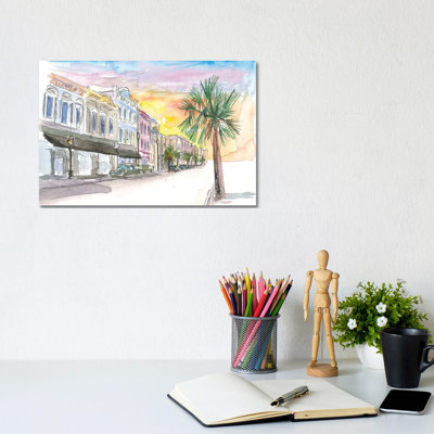 Charleston Street Scene With Sunset In South Carolina by Markus & Martina Bleichner - Wrapped Canvas Gallery-Wrapped Canvas Giclée