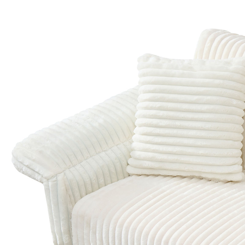Modren Corduroy Upholstered Convertible Futon Sofa Bed with Gold Metal Legs, White Corduroy