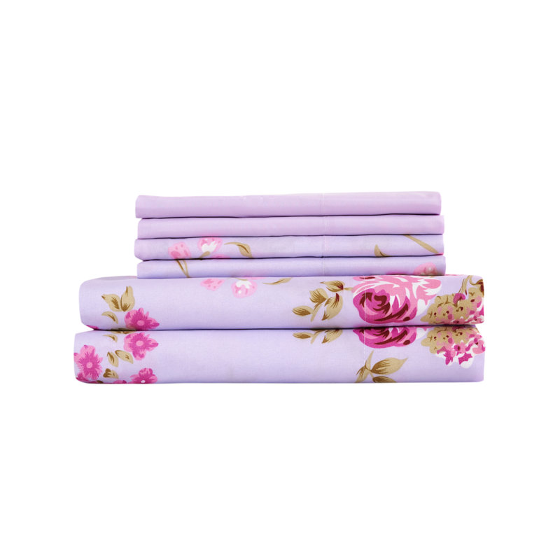 Prestige Home Microfiber Floral Fitted Sheet, Twin Sheet Set + 1 Fitted Sheet + 1 Pillowcase