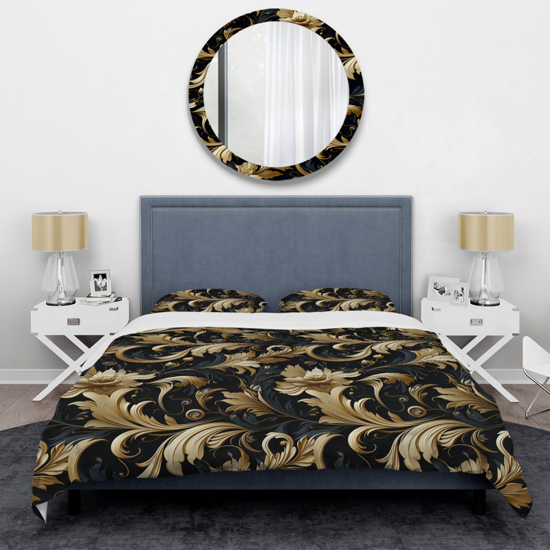 Ensemble de housse de couette noir et or Intrigue Elegance, Housse de couette pour très grand lit et 2 très