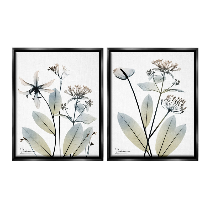 "Modern Budding Blooms" par Albert Koetsier, 2 pièces sur toile, H 31 po x l 50 po, Cadre flottant noir de jais