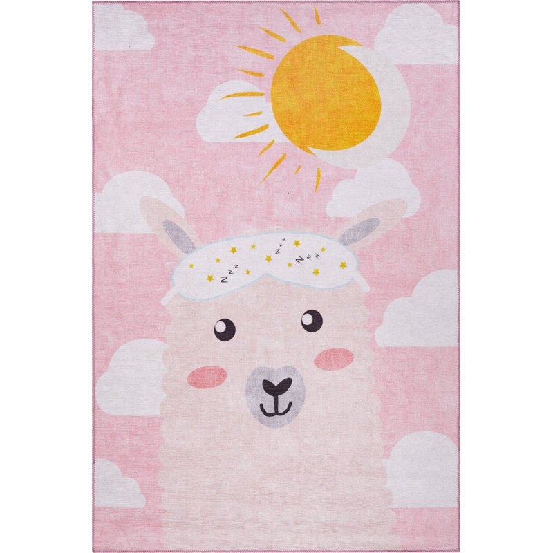 Tapis décoratif tissé à motif animal rose pour enfants, Tapis de couloir 2 pi 6 po x 5 pi