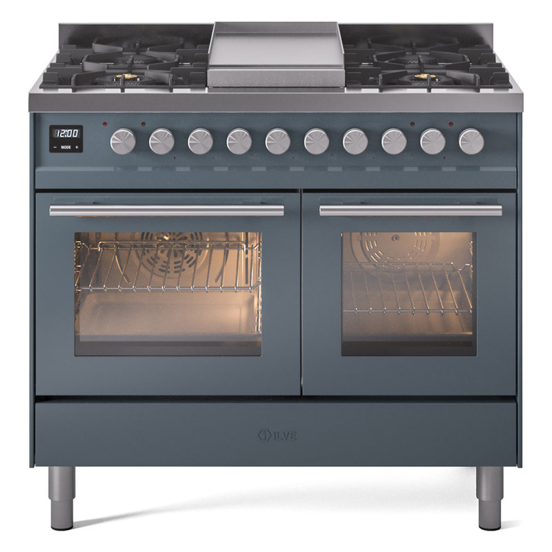 ILVE Professional Plus II 40 in Dual Fuel Range, Blue Gray/Stainless Steel, Natural Gas