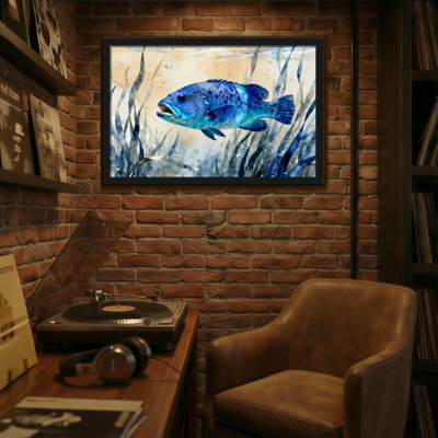 Animaux, poissons bleus nageant parmi des algues