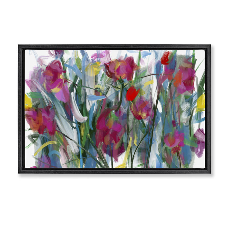 Cadre flottant Expressive Blooming Roses, design par Atelier Posters, Cadre flottant noir de jais, H 17 po x l 25 po