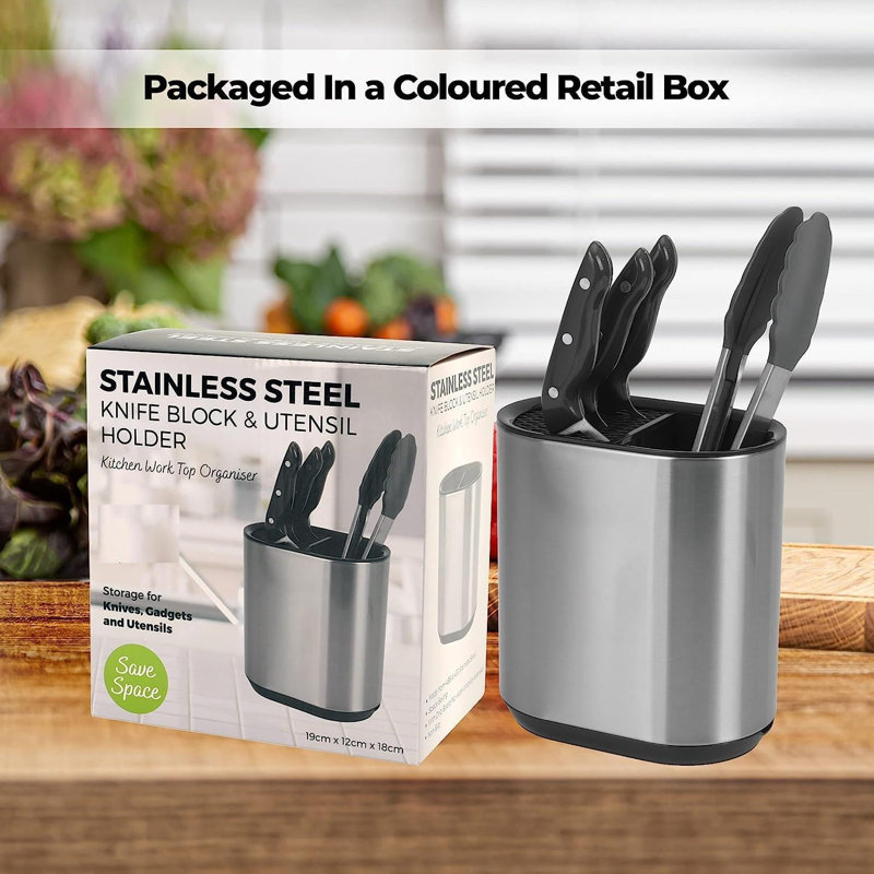 MantraRaj Kitchen Utensil Holder & Knife Block Stainless Steel Cutlery Holder & Organiser Storage