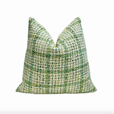Green Plaid Woven Throw Pillow Cover