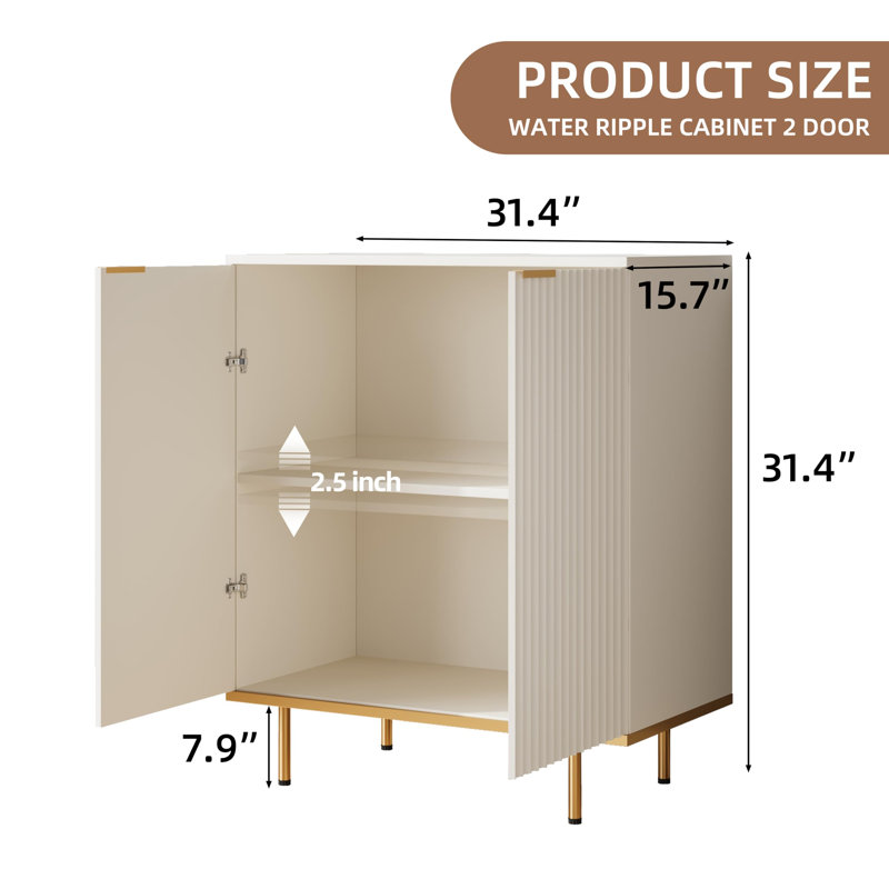 Armoire d'appoint en bois massif Valency, Or, Blanc