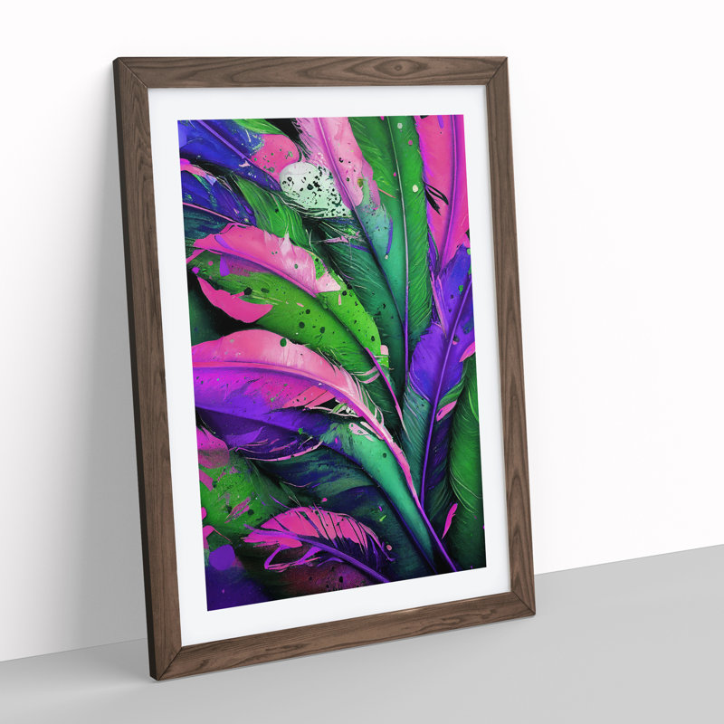 Splashed Feathers No.4 Abstract - Wall Art, 48cm H x 36cm W, Walnut Framed, White