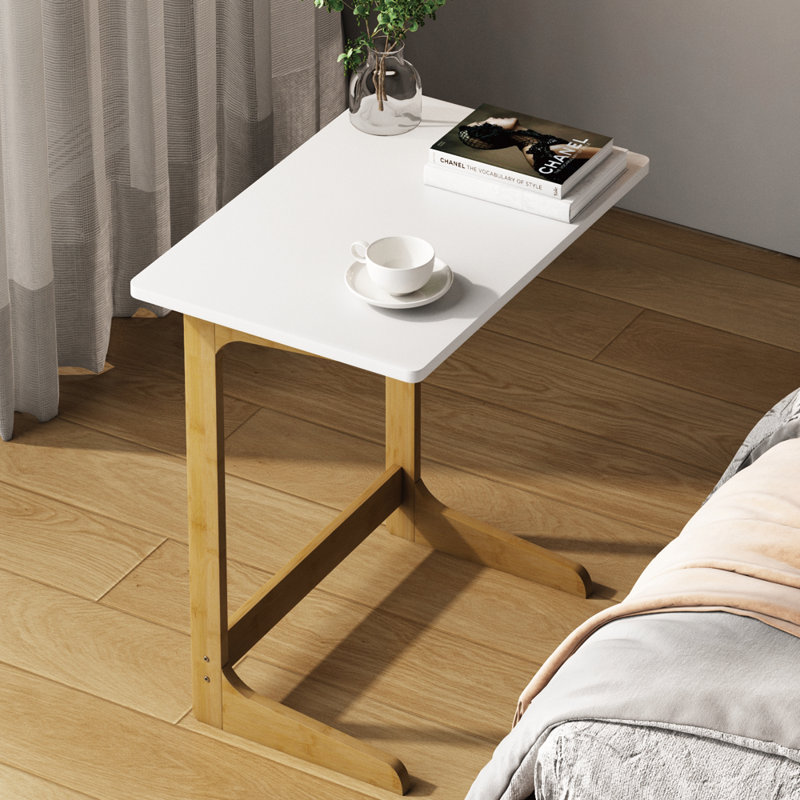 White Bamboo L-Shaped Sofa Tray Table