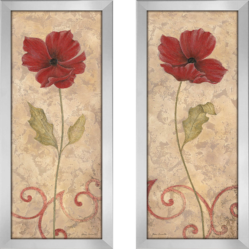 Poppy Passion - Ensemble de 2 peintures simples encadrées