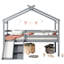 Lit simple mezzanine bas avec glissade, échelle, barrières de sécurité, structure de toit de maison, gris-129858793