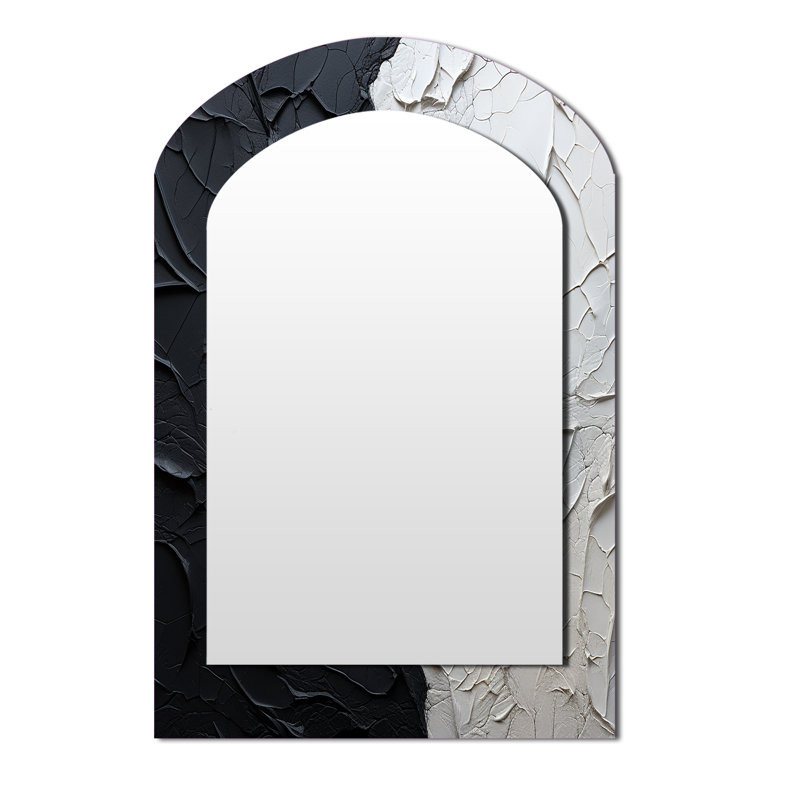 Minimalism Black And White Paint Corner - Coastal Arch Decorative Mirror, White Asymmetrical Wall Mirror, Printed Metal Art