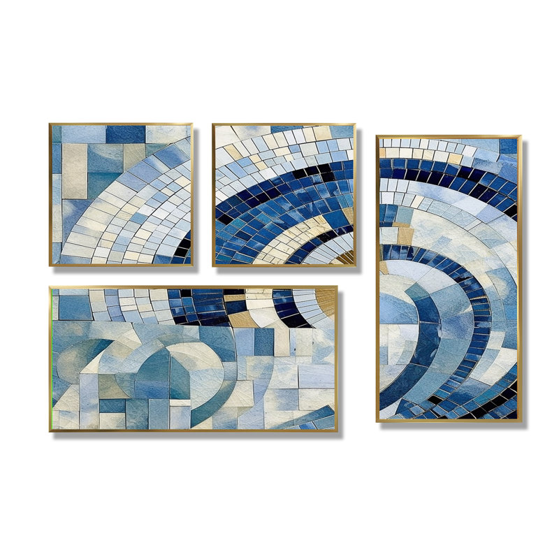 Or, construction de royaumes bleus IV - art mural bleu 4 pièces, Impression encadrée sans passe-partout, Doré