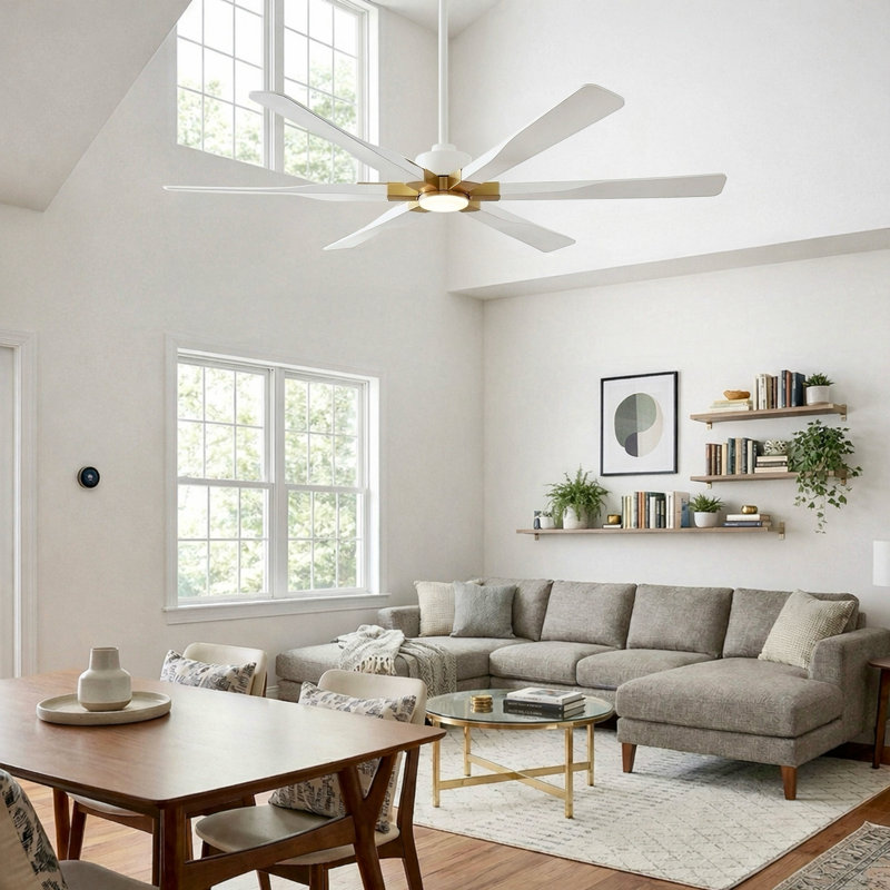Ventilateur de plafond d'intérieur à 6 pales 68 "/ 78" avec télécommande et éclairage , Blanc, 68 po de largeur