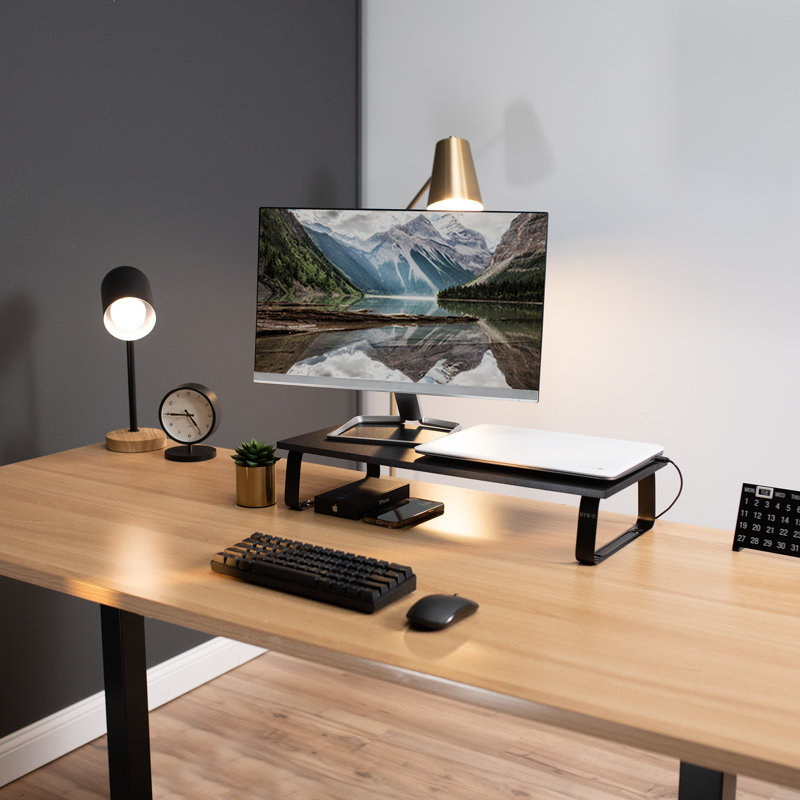 VIVO Black Wood and Steel Ergonomic Desktop Monitor Riser