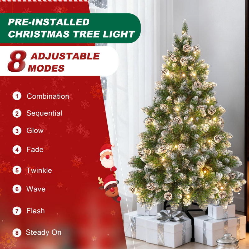Artificial Christmas Tree, PVC Christmas Tree with Tips and Stand, Artificial Pine Tree, Christmas Decoration, Snow Effect with Pine Cones