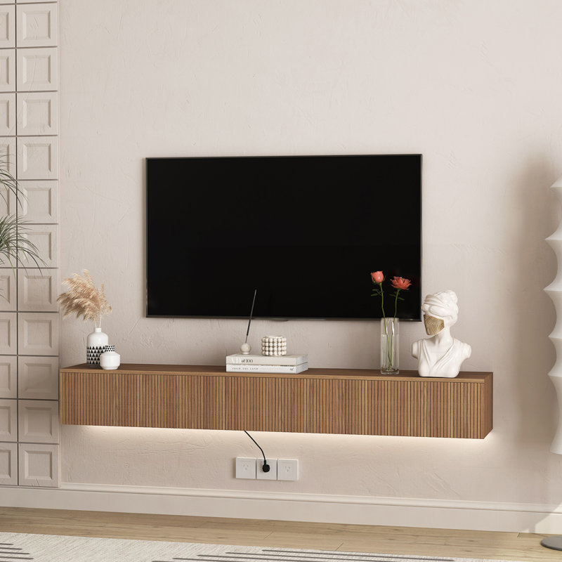 Meuble télé flottant fixé au mur avec 16 DEL de couleur, meuble télé moderne de 69 po, meuble télé flottant pour téléviseur 55 60 65 po