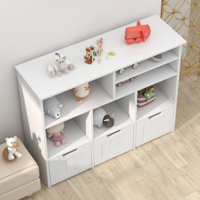Organisateur de rangement 35 pouces blanc avec 3 tiroirs mobiles et roulettes cachées 6 casiers de rangement multifonctionnels