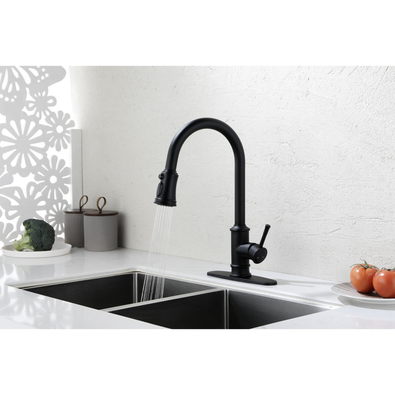Robinet de cuisine avec douchette extractible, noir mat, acier inoxydable, buse rotative à 360 ° pour une régulation pratique de l'eau, de la corrosion et de la rouille, poignée simple pour contrôler le débit de température, finition noire
