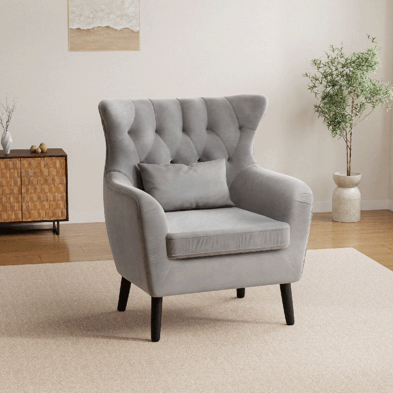 Thick Cushion Upholstered Comfy Velvet Accent Chair Set of 2, Gray