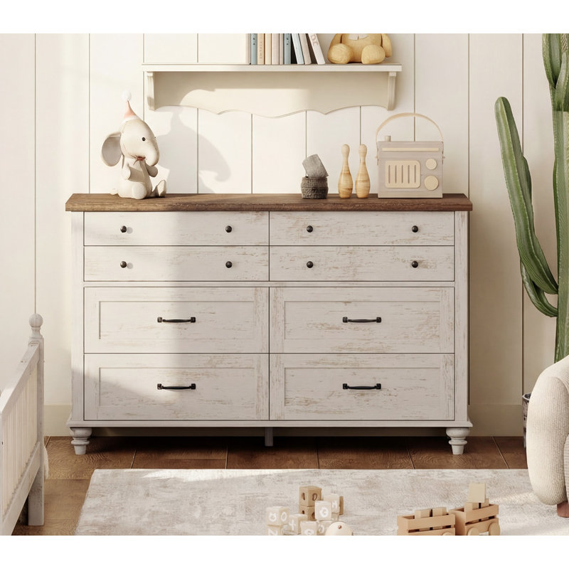 Commode 8 tiroirs Scarlett, Blanc antique