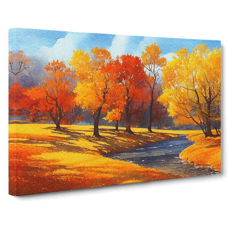 Autumn Forest In Watercolour Vol.4 - Wrapped Canvas Painting, 40cm H x 60cm W x 3cm D