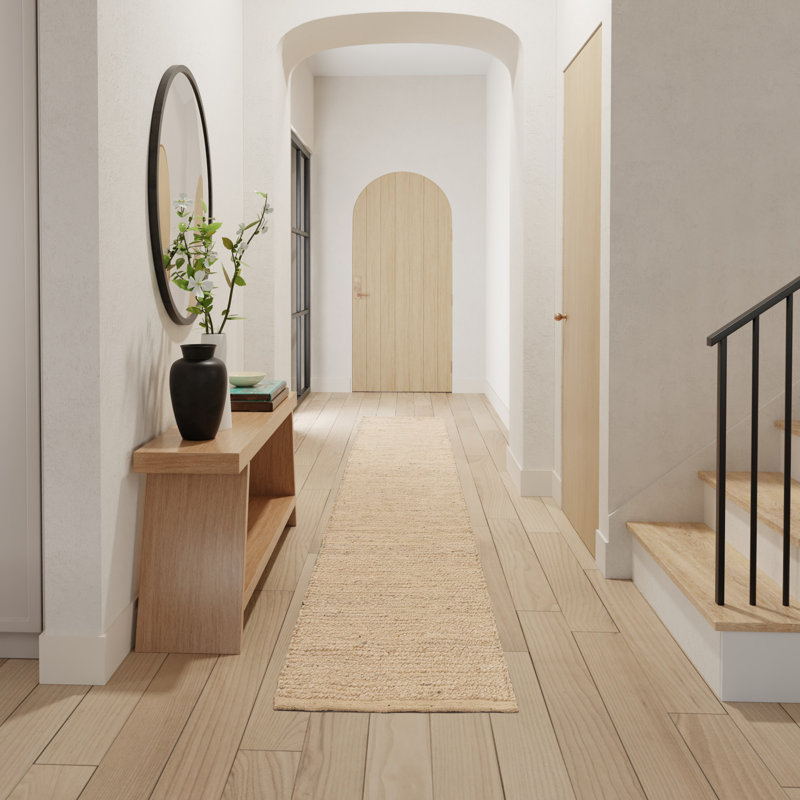 Tapis tissé à plat de couleur unie Gerri, Tapis de couloir 2 pi 3 po x 10 pi, Beige