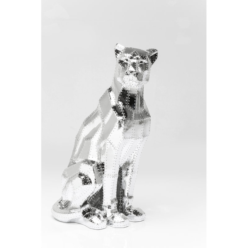 Deco Figurine Sitting Cat Rivet 82cm, Chrome