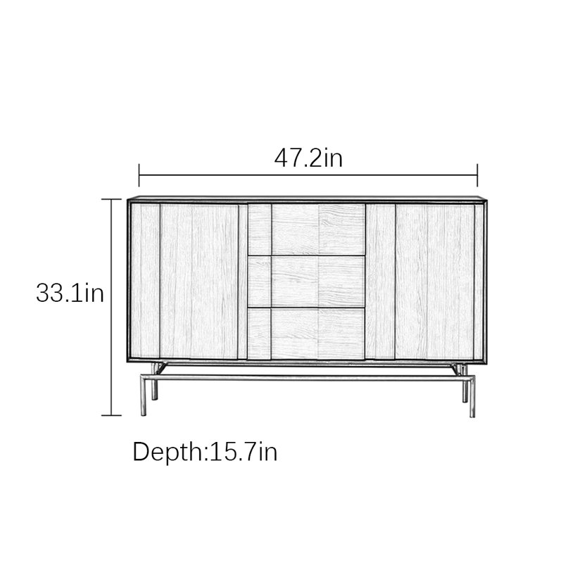 Buffet pratique de qualité supérieure, Noir / argent, H 33,1 po x l 47,2 po x P 15,7 po