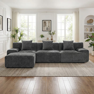 3 Seater L-shaped Chenille Boneless Modular Sectional Sofa with Ottoman by Latitude Run