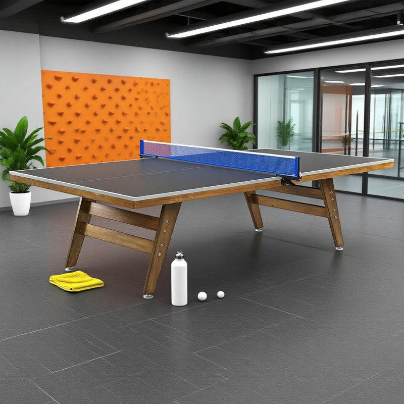 Gray + White + Brown Rectangular Solid + Manufactured Wood Table Tennis Table