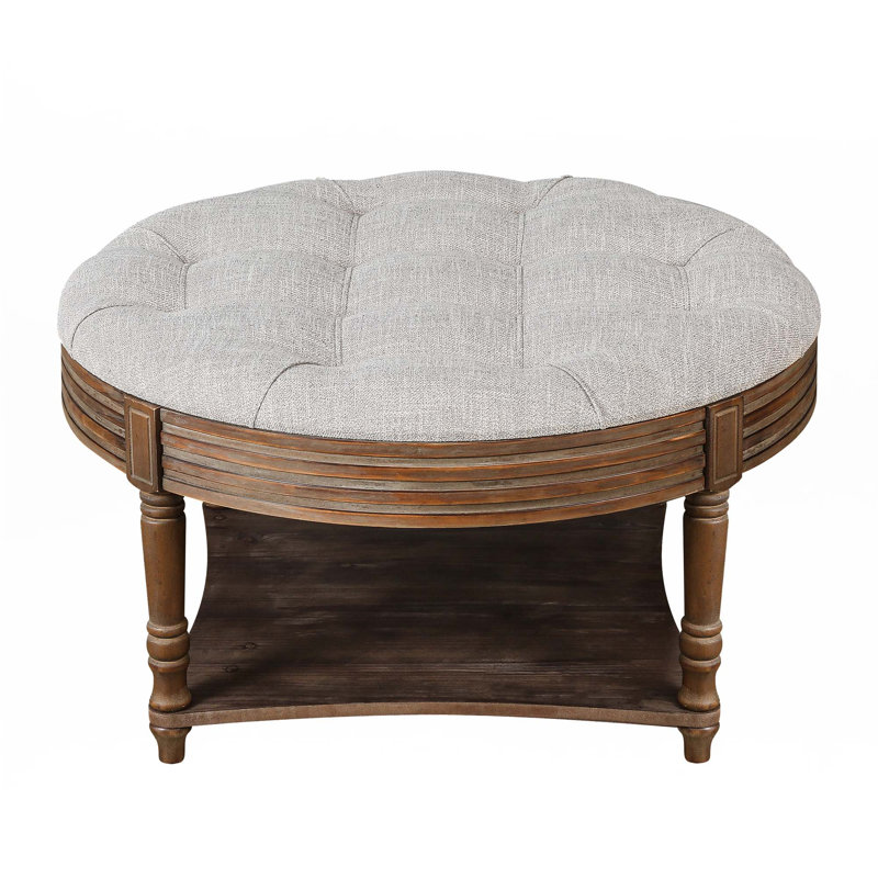 Large Round Waterproof Ottoman Coffee Table, Light Gray