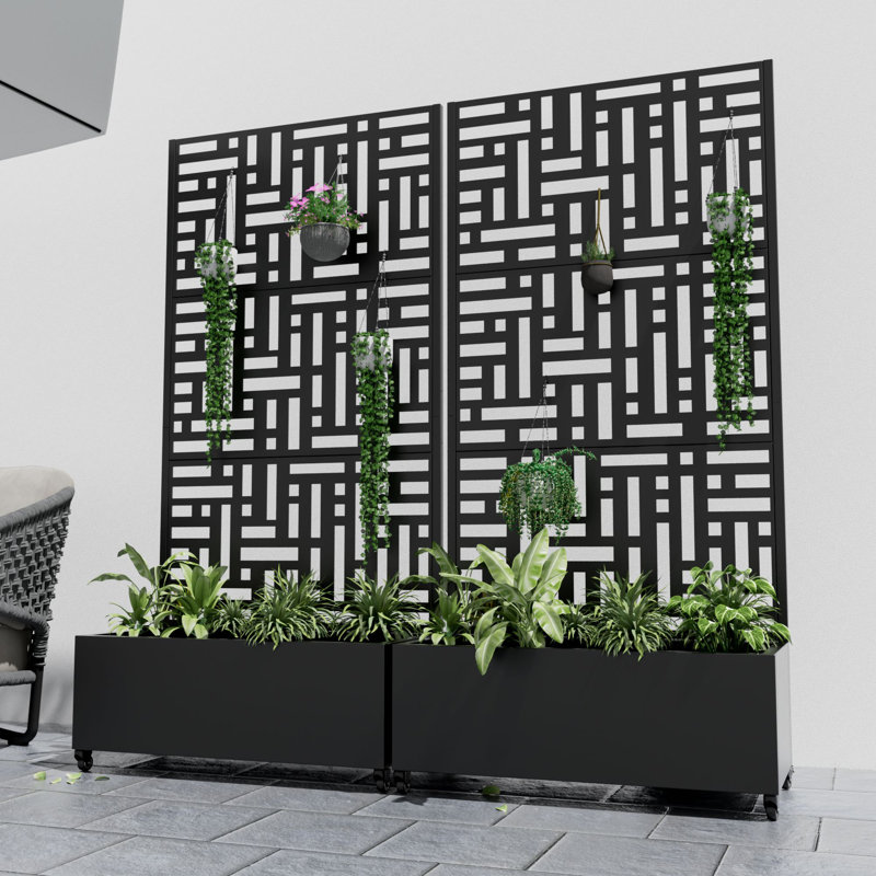 Boîte à fleurs en métal avec treillis, Noir