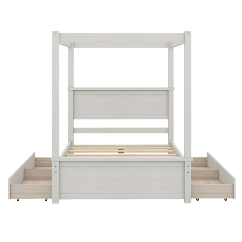 Lit double à baldaquin en bois avec tiroirs 