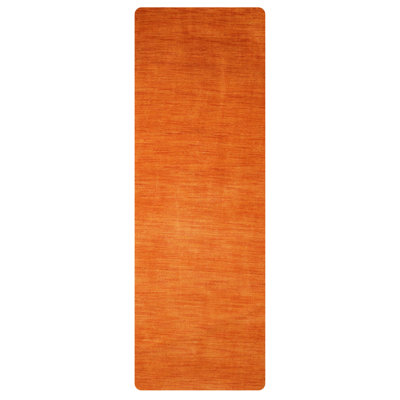 Manns Hand Knotted Loom Wool Eco-Friendly Area Rugs - Runner, Orange Color, Plain Solid Design, High Pile Thick Handmade Anti Skid Area Rugs for Living Room, Bed Room