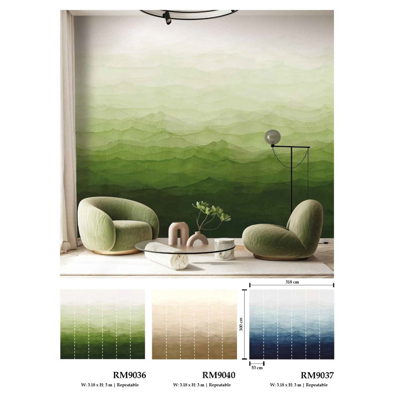 Papier peint texturé à imprimé aquarelle Garden, Vert