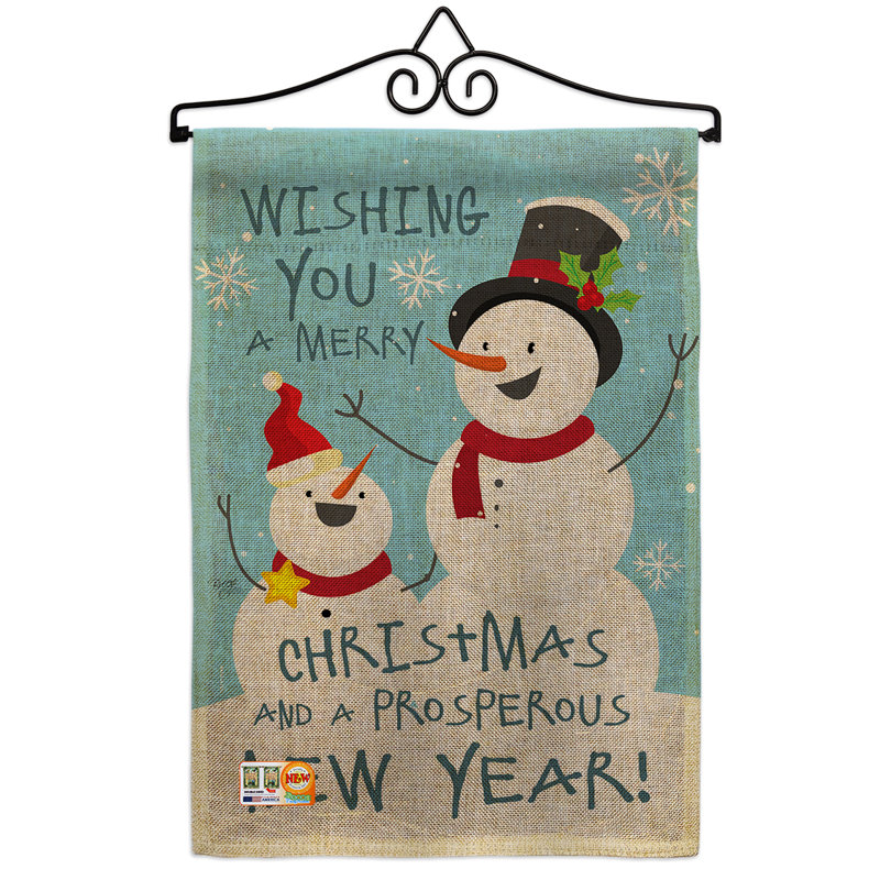 Bonhomme de neige, vous souhaitez que votre noël en toile jute 2 côtés 19 po x l 13 po. drapeau de jardin