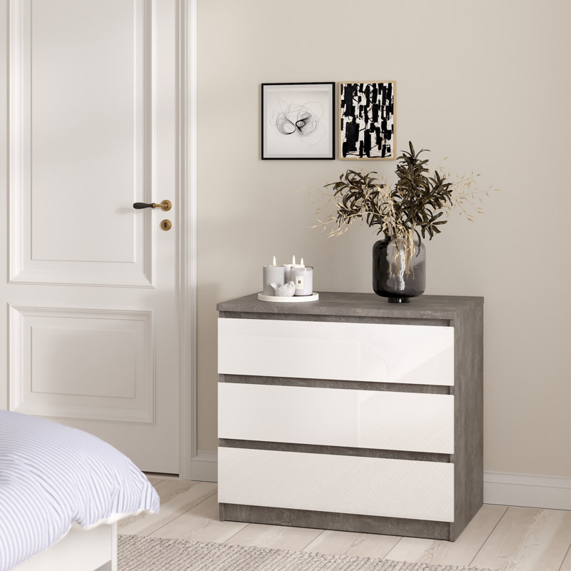 Caton 3 - Drawer Chest of Drawers, Concrete/White High Gloss
