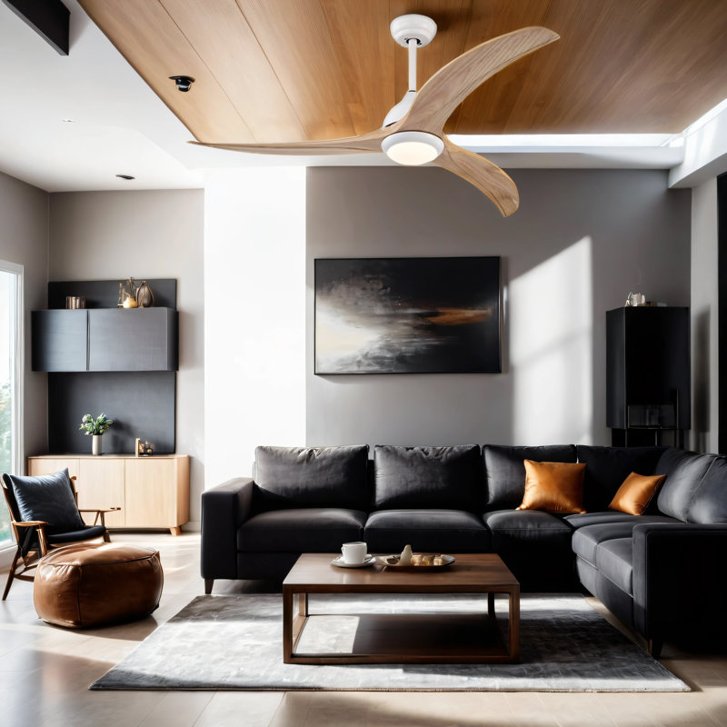 52-in with Integrated LED Indoor Ceiling Fan with Light and Remote (3-Blade), Light Yellow Wood, White