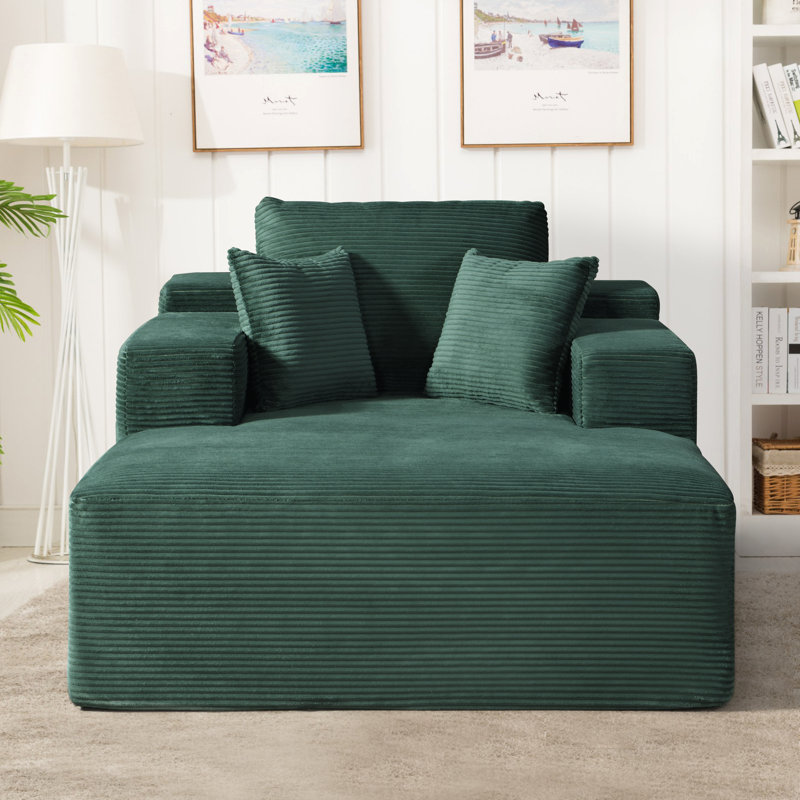 Méridienne convertible en velours côtelé 66,14 po, Vert