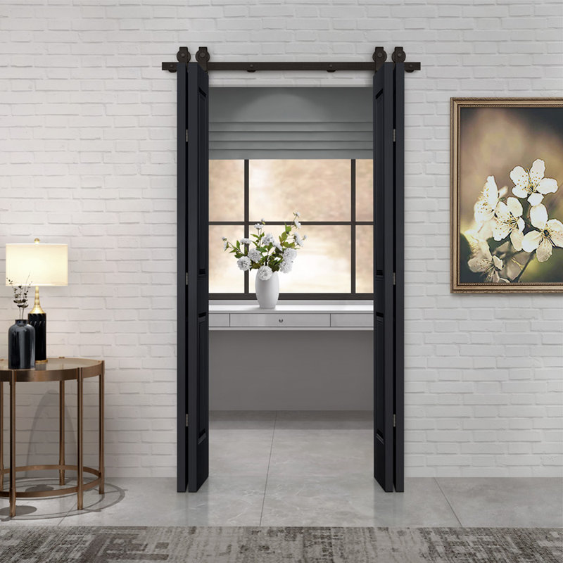Black MDF Composite Double Bi-Fold Barn Doors with Installation Hardware Kit