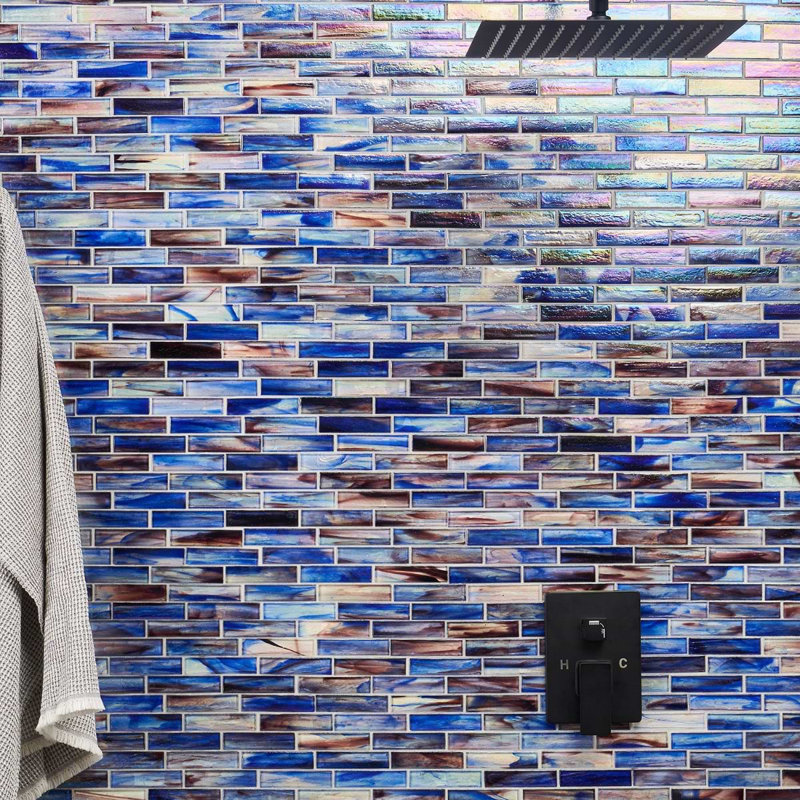 Artwave Iridescent 1X4 Polished Glass Mosaic Tile, Cove Blue